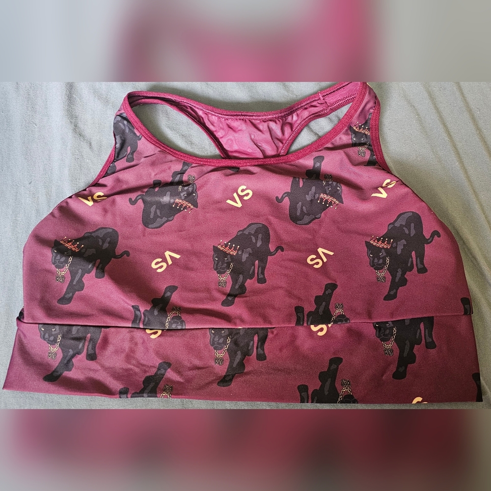 Victoria's Secret Burgundy Sports Bra with Panther Print
